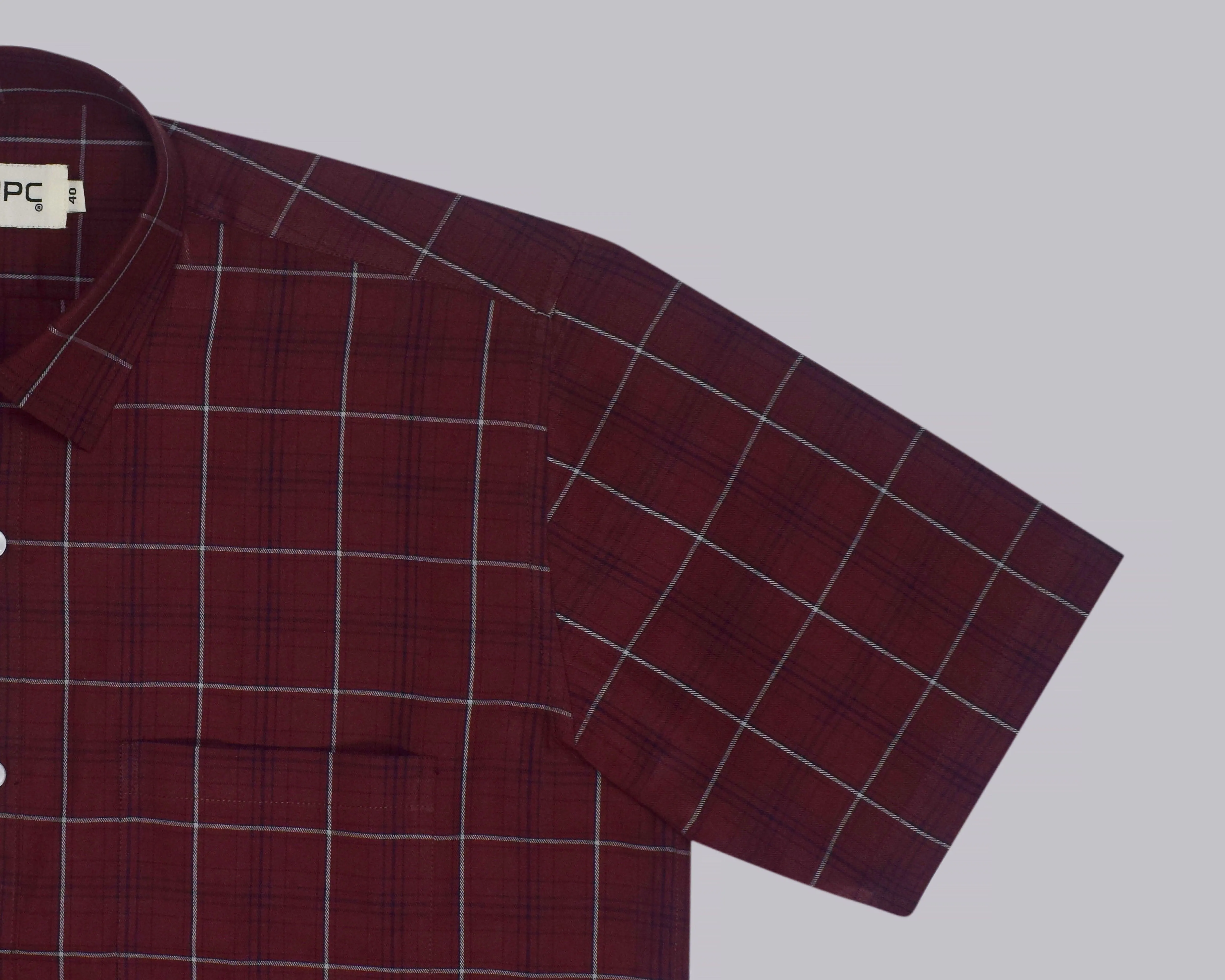 Men's 100% Cotton Grid Tattersall Checkered Half Sleeves Shirt (Rust Brown)