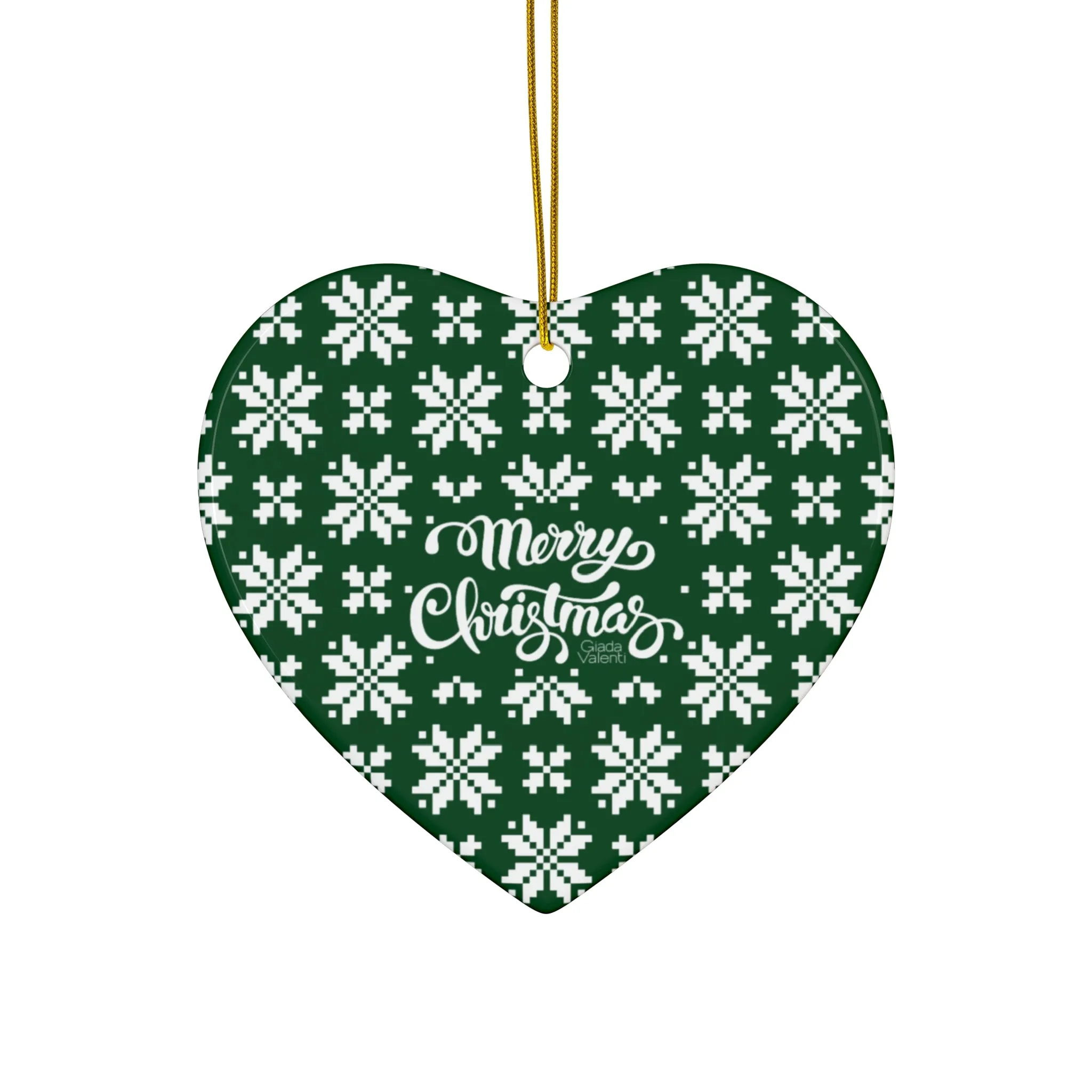 Merry Christmas Ceramic Ornament with Italian Design print | Green | Giada Valenti Collection