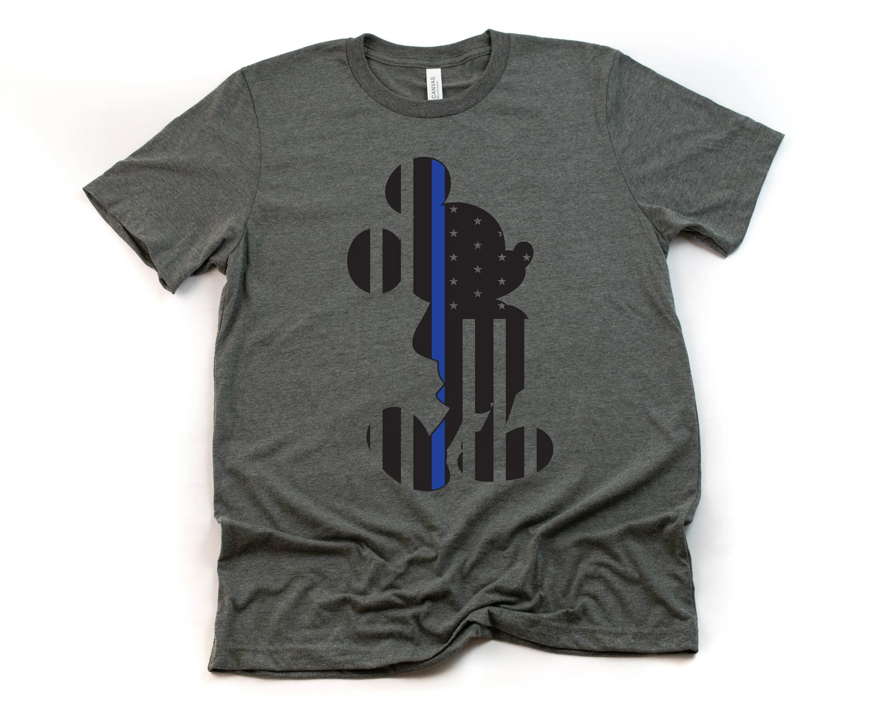 Mickey Police Officer Blue Line Adult Unisex T shirt - Blue Stripe Flag - Mickey Mouse Silhouette T Shirt