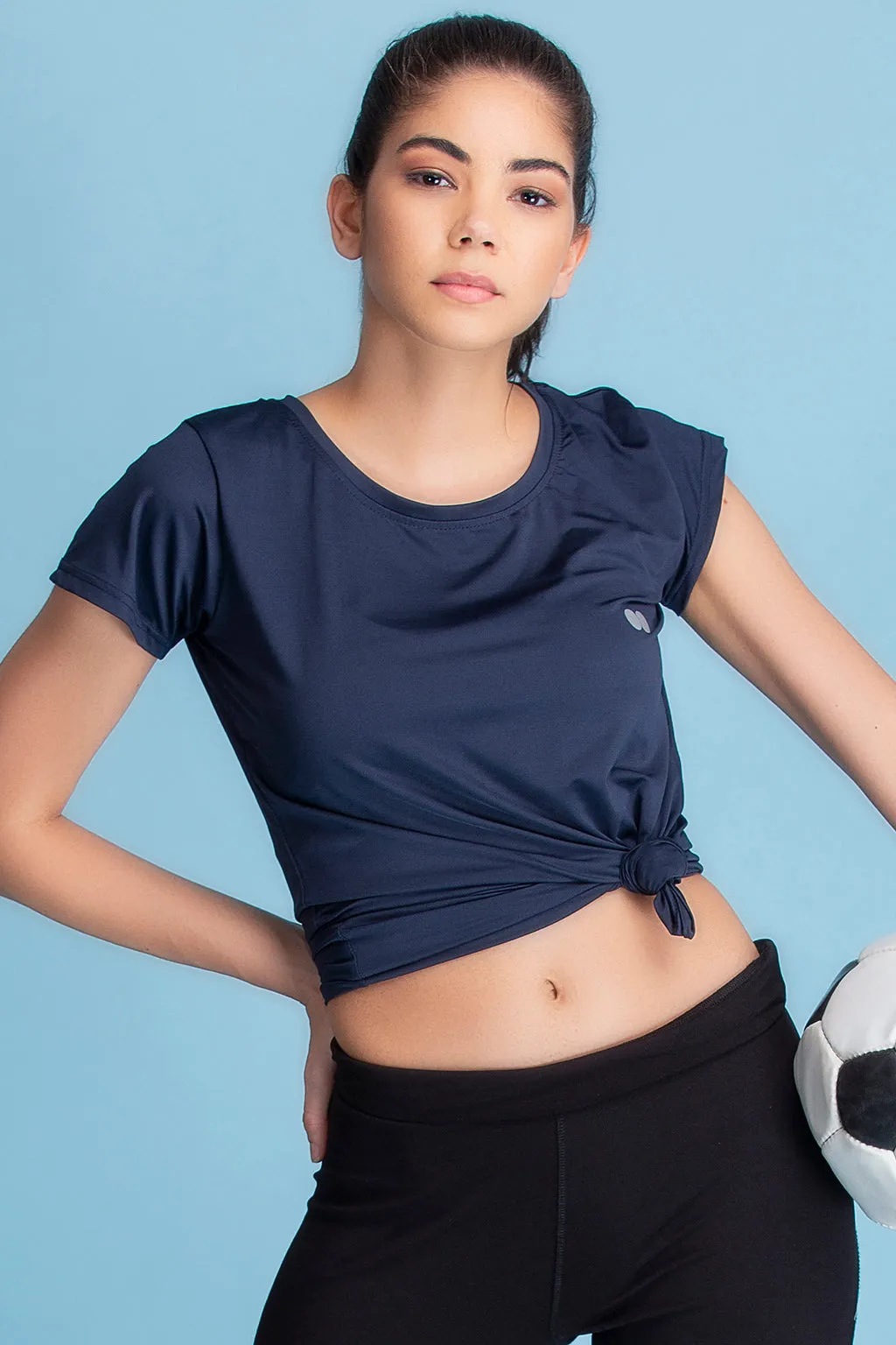 Navy Blue Polyester Activewear T-Shirt