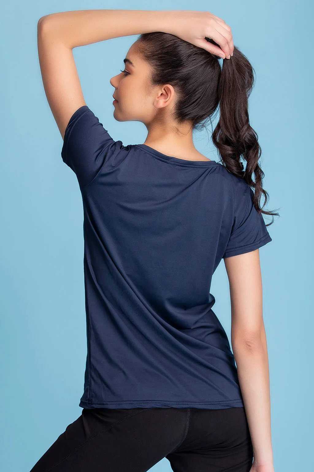 Navy Blue Polyester Activewear T-Shirt