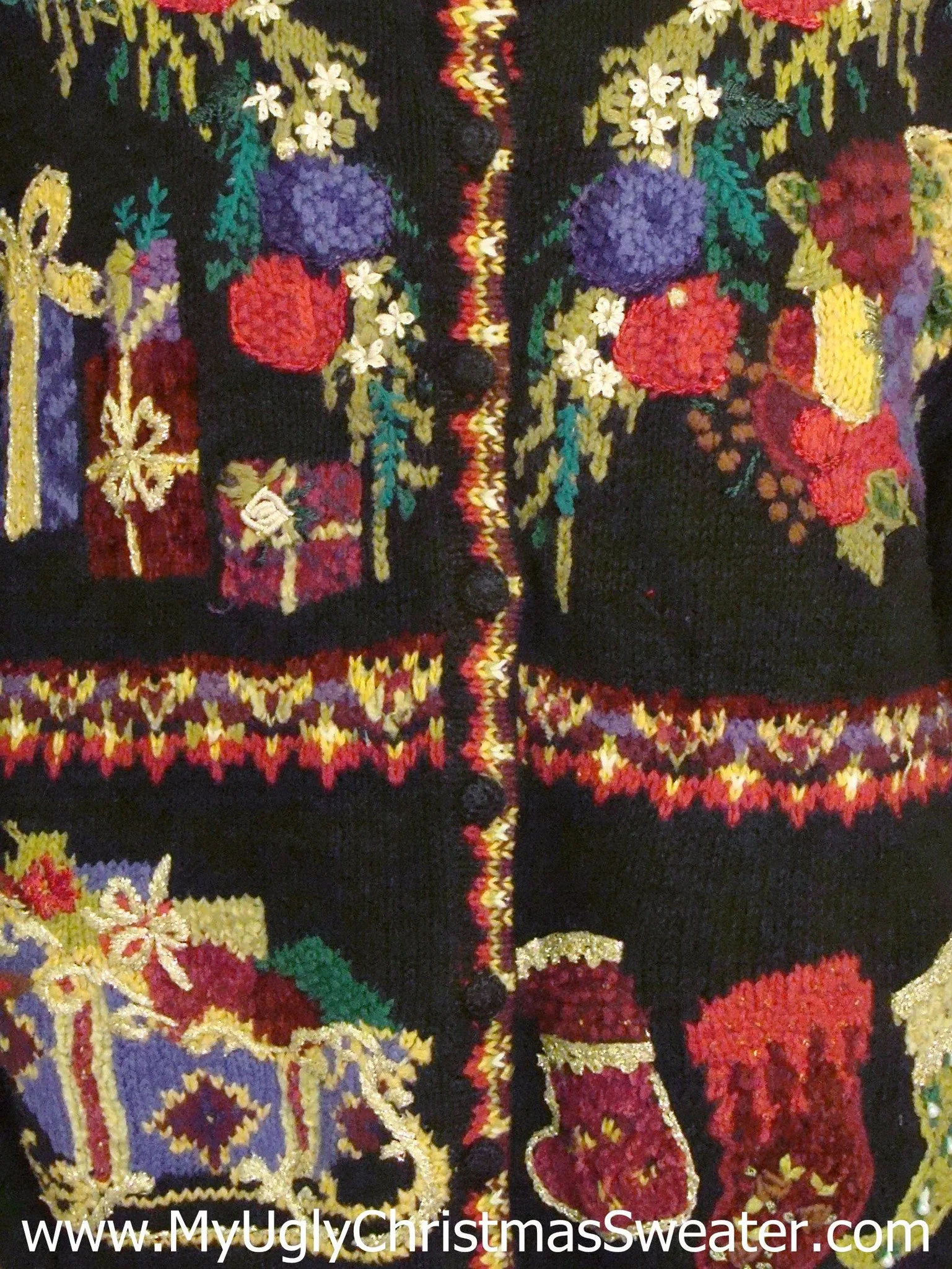 Ornate Gifts and Stockings Ugliest Bad Christmas Sweaters