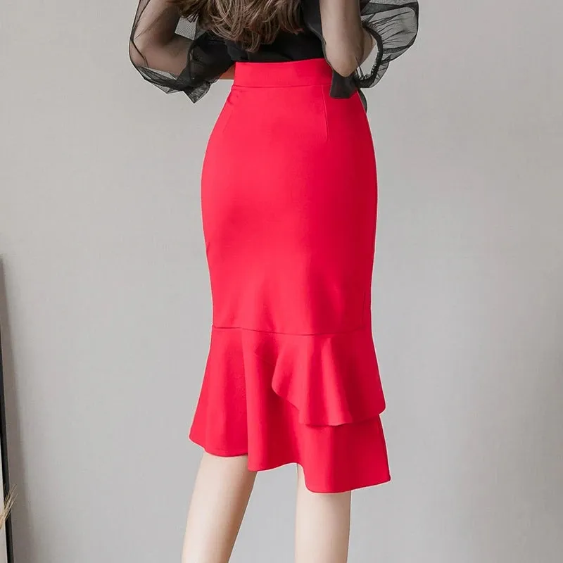 Oversized Winter Black Long Skirts 2024 Fashion Button High Waist Sexy Red Skirt Women Clothing Elegant Korean Office Midi Skirt