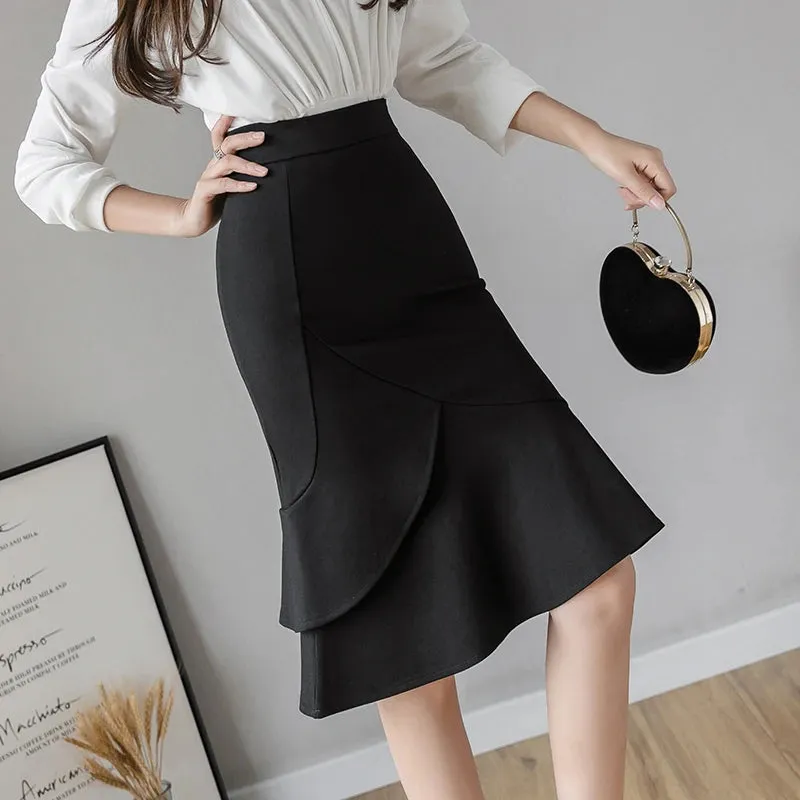 Oversized Winter Black Long Skirts 2024 Fashion Button High Waist Sexy Red Skirt Women Clothing Elegant Korean Office Midi Skirt