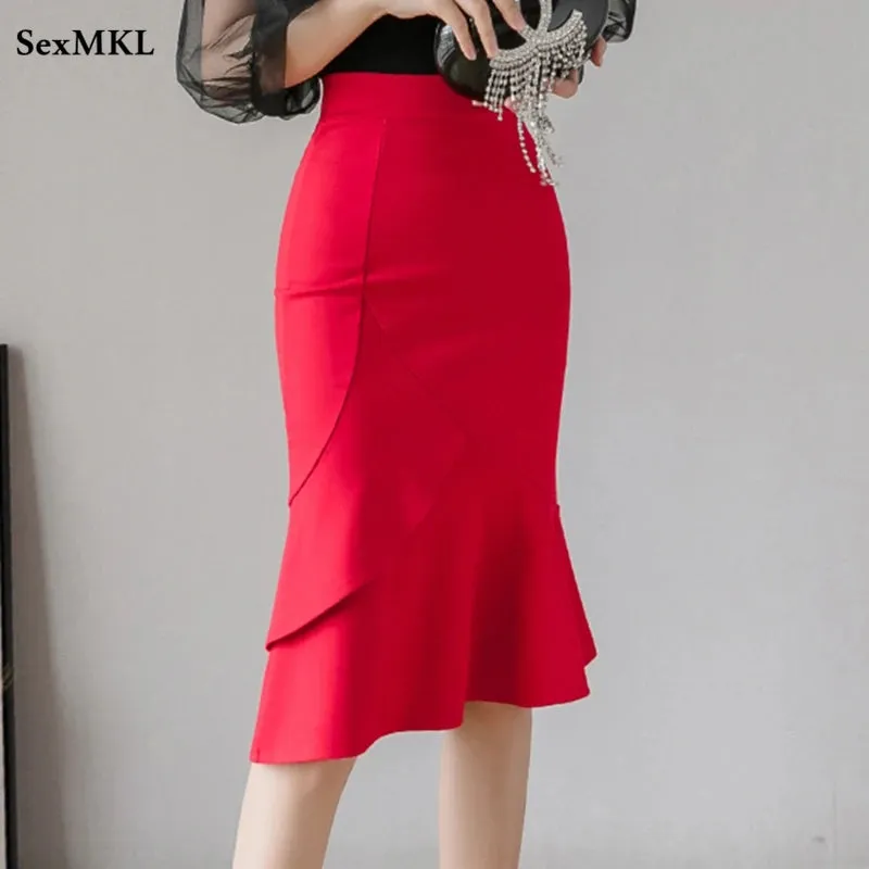 Oversized Winter Black Long Skirts 2024 Fashion Button High Waist Sexy Red Skirt Women Clothing Elegant Korean Office Midi Skirt