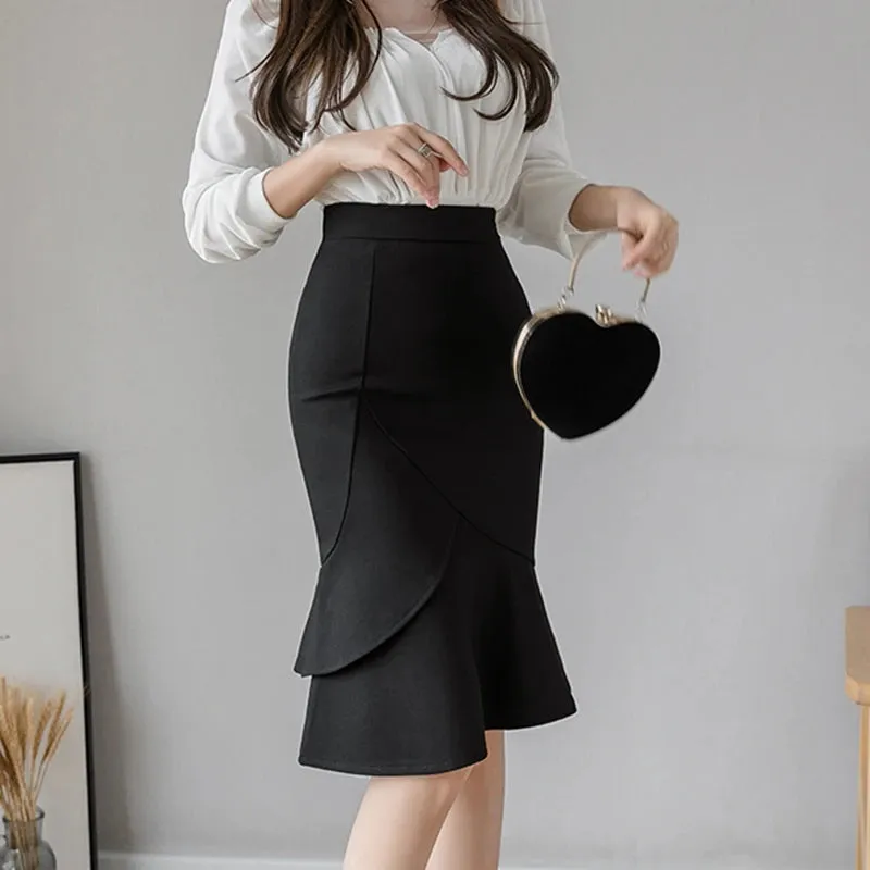 Oversized Winter Black Long Skirts 2024 Fashion Button High Waist Sexy Red Skirt Women Clothing Elegant Korean Office Midi Skirt
