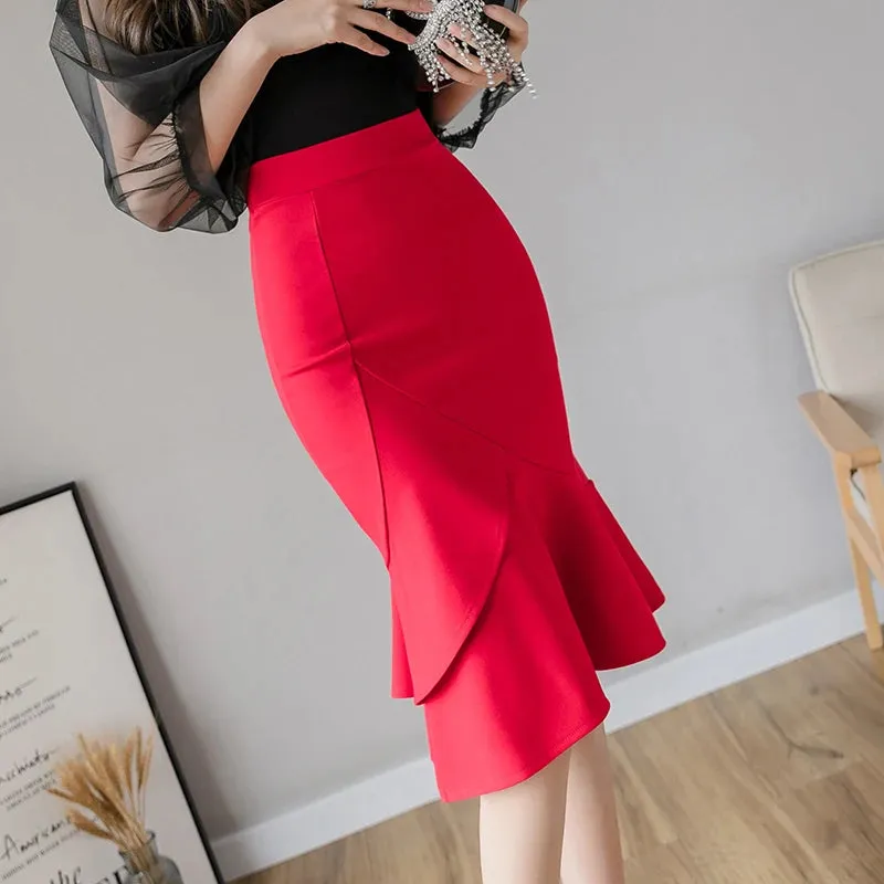 Oversized Winter Black Long Skirts 2024 Fashion Button High Waist Sexy Red Skirt Women Clothing Elegant Korean Office Midi Skirt
