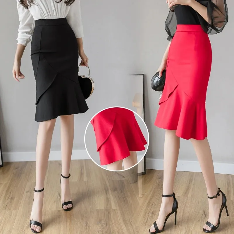 Oversized Winter Black Long Skirts 2024 Fashion Button High Waist Sexy Red Skirt Women Clothing Elegant Korean Office Midi Skirt