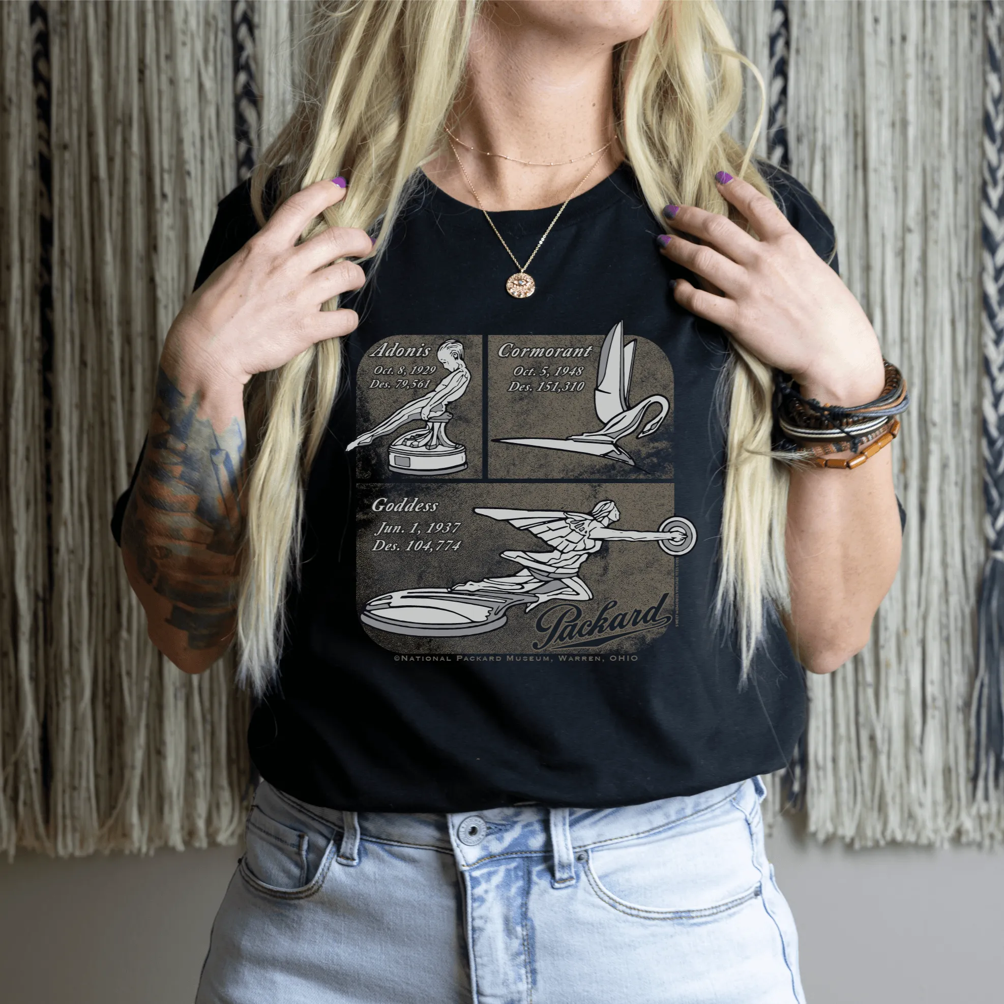 Packard Vintage Car Hood Ornaments | Metallic Silver Historical Patent Unisex Tee