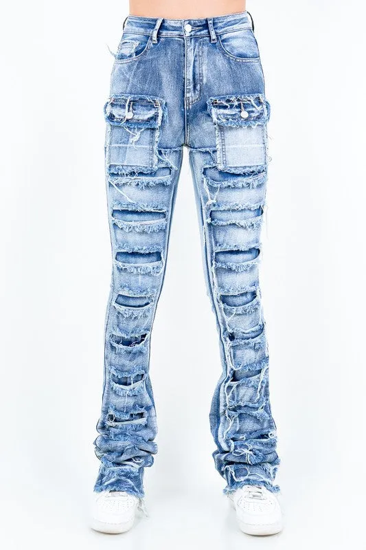 Patchwork Stacked Pants