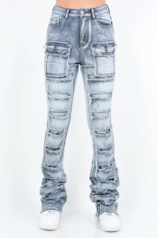 Patchwork Stacked Pants