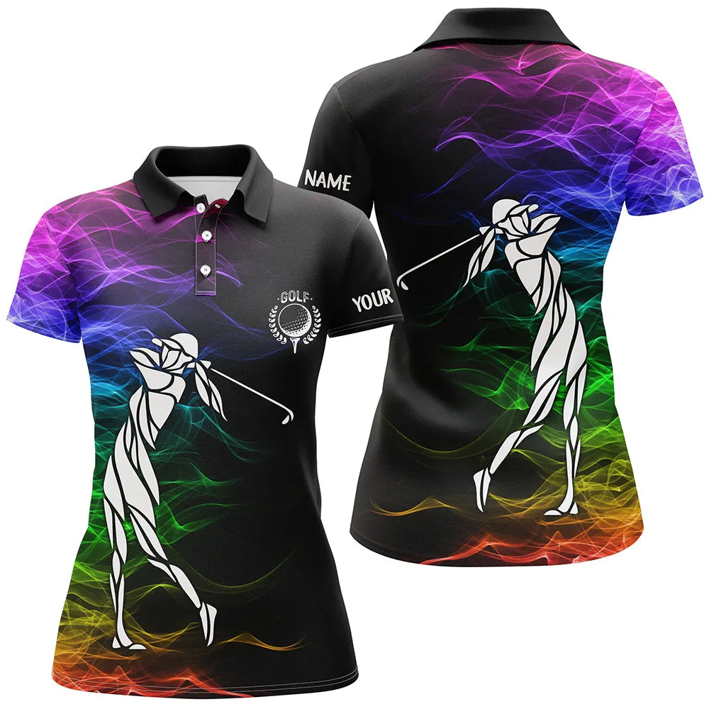 Personalized Colorful Rainbow Smoke Pattern Black Womens Sleeveless Polo Shirts Custom Ladies Golf Top