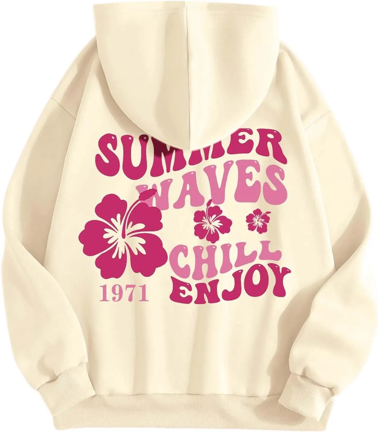 Pink Puff Hoodie For Women Oversized Summer Waves Chill Enjoy Letter Graphic Comfort Sweatshirts