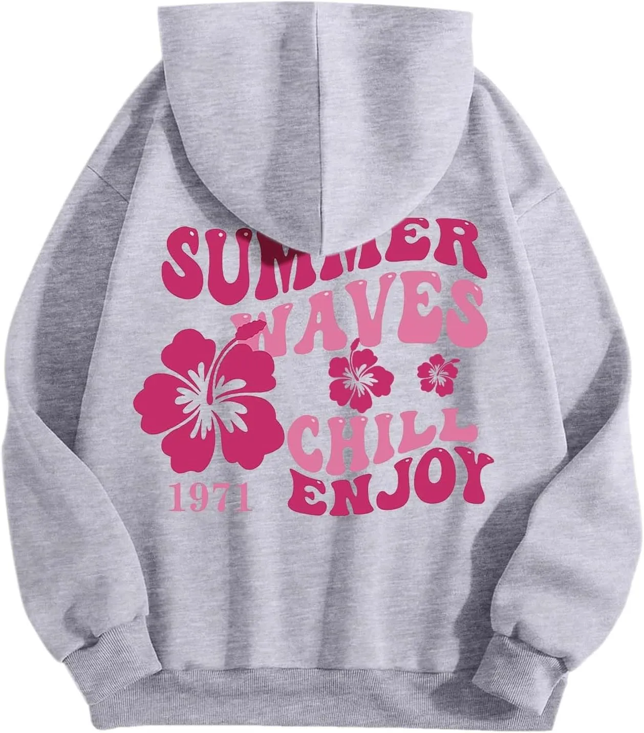 Pink Puff Hoodie For Women Oversized Summer Waves Chill Enjoy Letter Graphic Comfort Sweatshirts