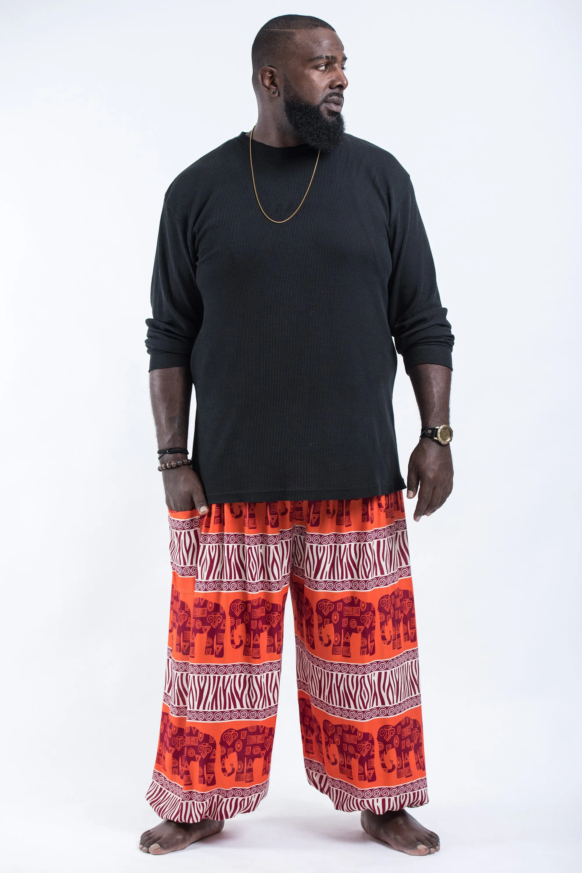 Plus Size Safari Elephant Men's Elephant Pants in Orange