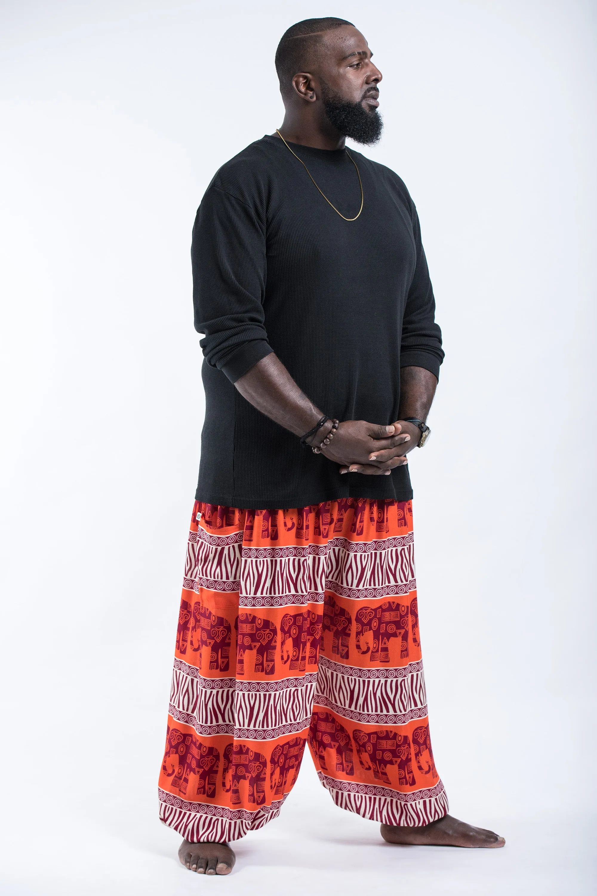 Plus Size Safari Elephant Men's Elephant Pants in Orange