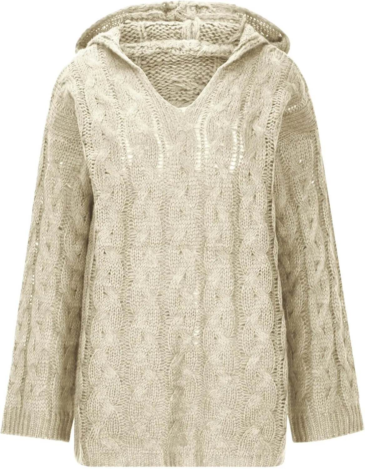 Plus Size Sweater for Women Hooded Fashion Cable Knit Sweatshirt Long Sleeve Oversized Knitwear Top Crewneck Hoodies