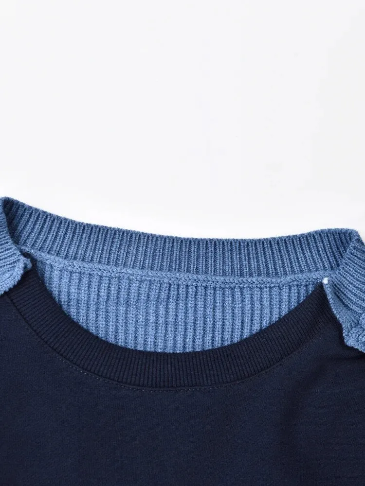 Pre Order:  Two Tone Blue Knit Sweater