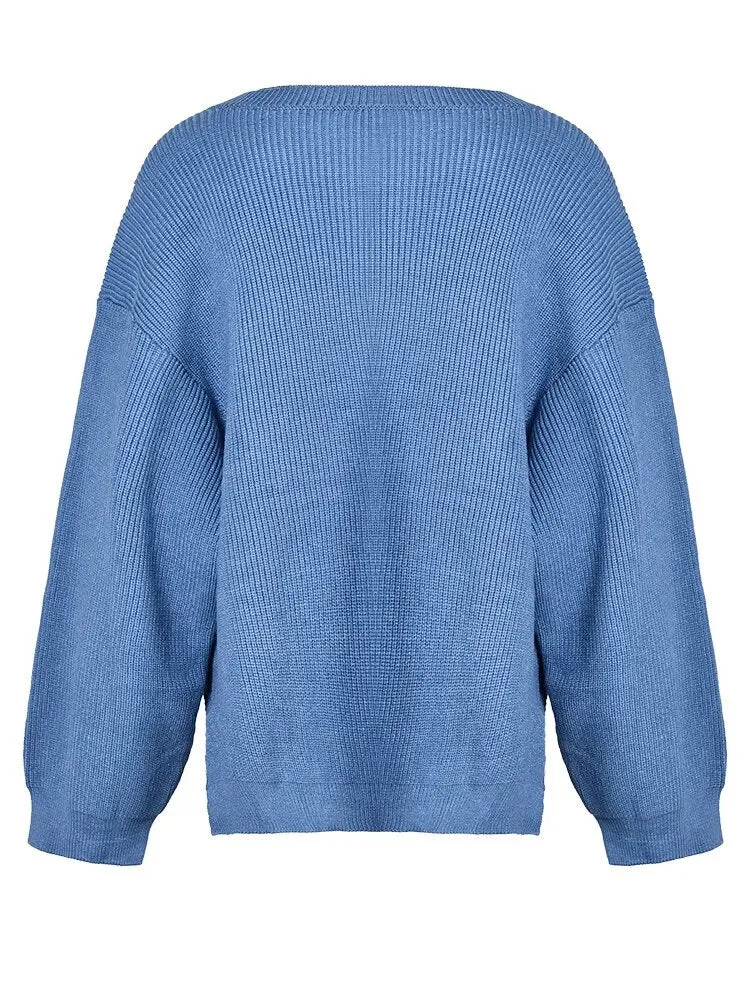 Pre Order:  Two Tone Blue Knit Sweater