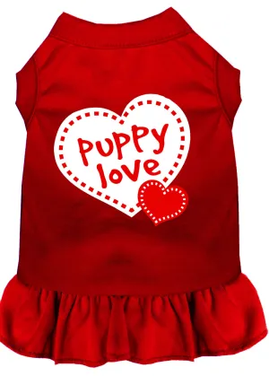 Puppy Love Screen Print Dress Red Lg