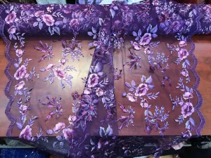 Purple-Lilac Multi color floral design embroider on a mesh lace-dresses-apparel-fashion-prom-nightgown-decorations-Sold by the yard.