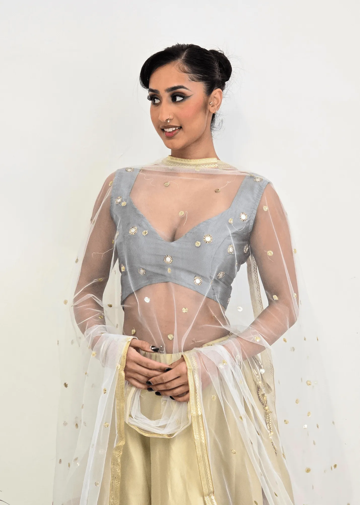 Rani Luxury Grey Silk Mirror Blouse (size 4-16)