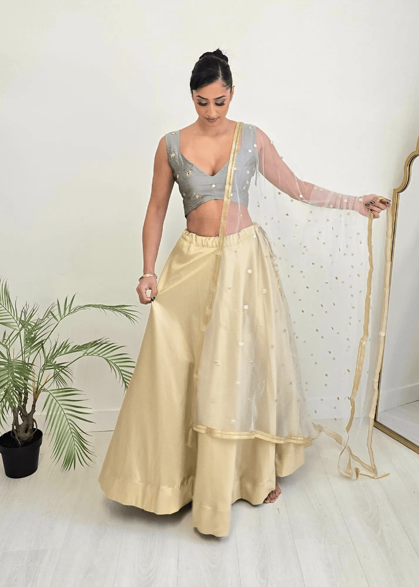 Rani Luxury Grey Silk Mirror Blouse (size 4-16)