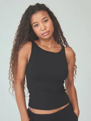 Ribbed Boat Neck Tank Top with Built-In Brami Support