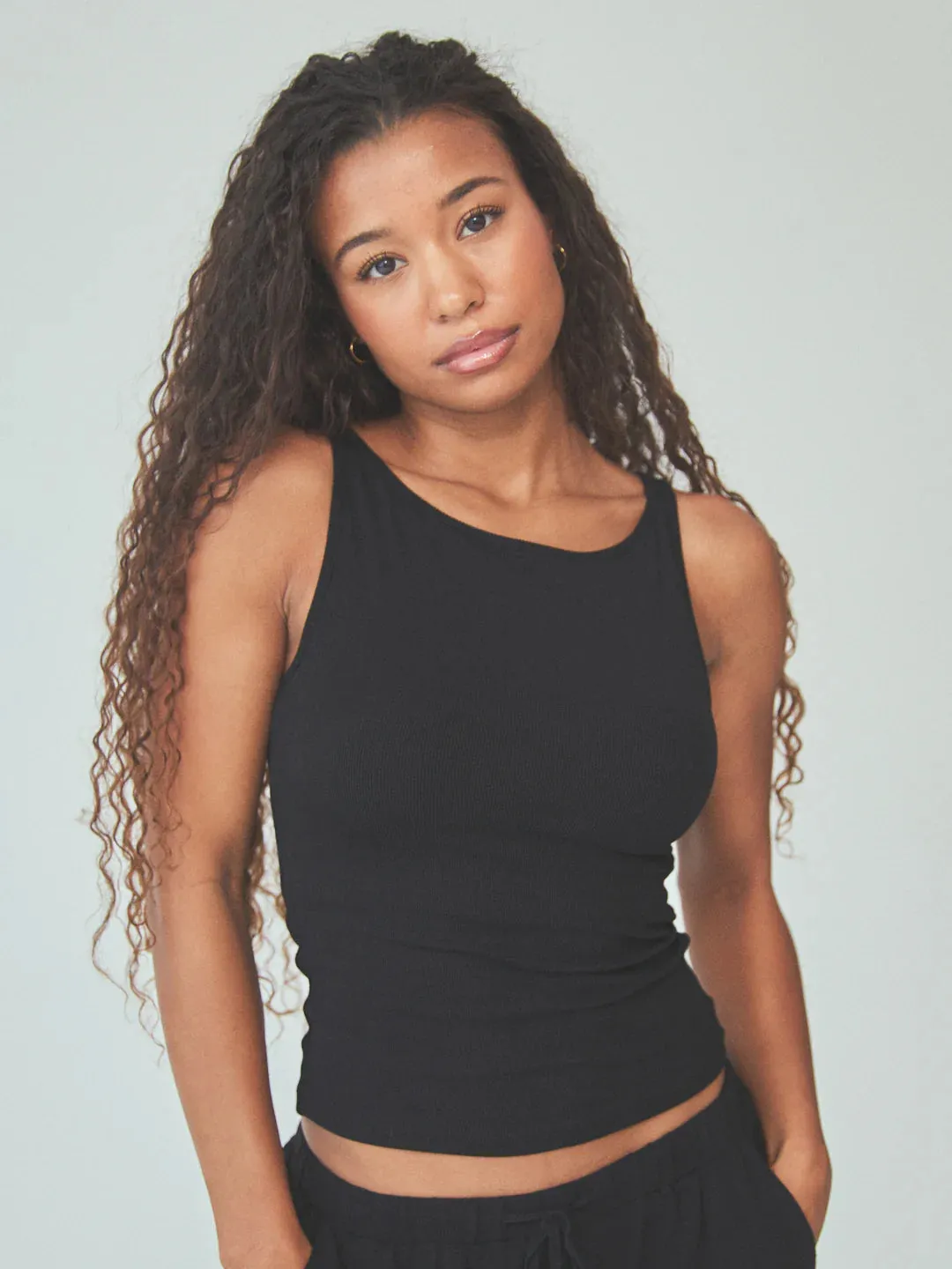 Ribbed Boat Neck Tank Top with Built-In Brami Support