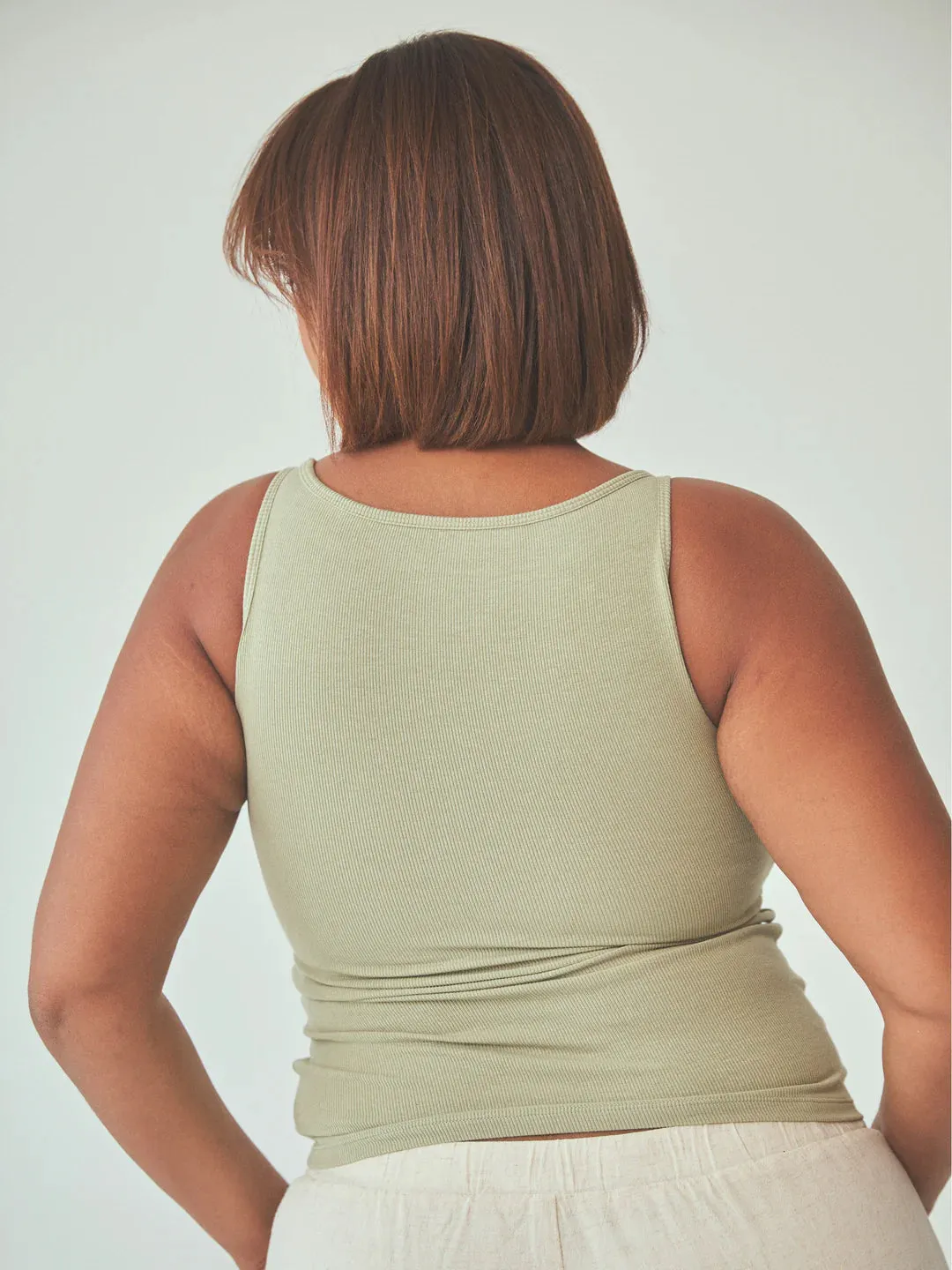Ribbed Boat Neck Tank Top with Built-In Brami Support