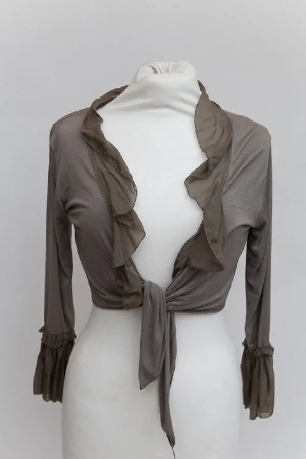 Silk Edged Tie Front Wrap in Mocha One Size Feathers Of Italy
