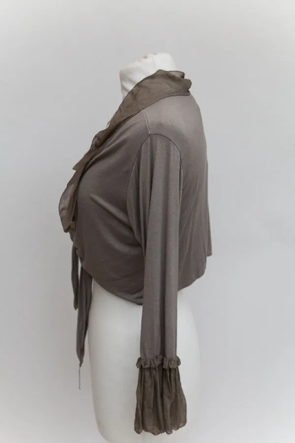 Silk Edged Tie Front Wrap in Mocha One Size Feathers Of Italy
