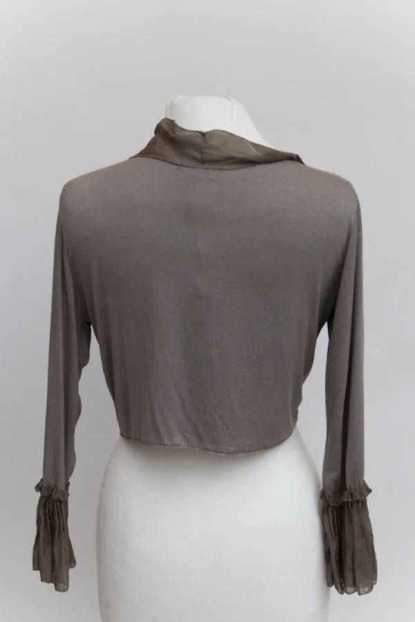 Silk Edged Tie Front Wrap in Mocha One Size Feathers Of Italy
