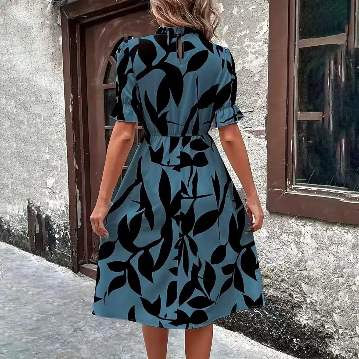 Summer Dresses for Women 2025 Vacation Crewneck Short Sleeve Floral Midi Dress Casual Flowy Boho Summer Beach Dress