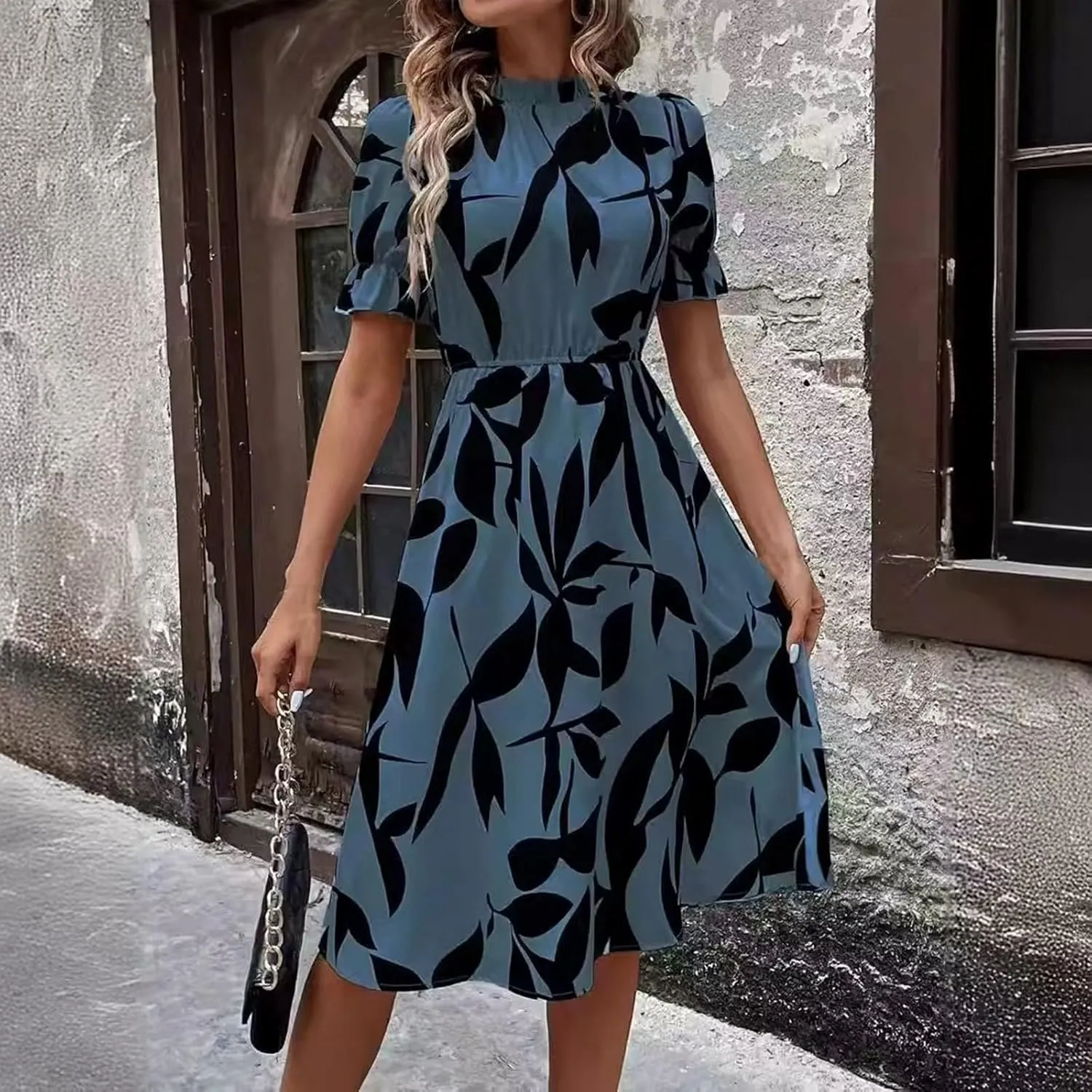 Summer Dresses for Women 2025 Vacation Crewneck Short Sleeve Floral Midi Dress Casual Flowy Boho Summer Beach Dress