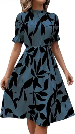 Summer Dresses for Women 2025 Vacation Crewneck Short Sleeve Floral Midi Dress Casual Flowy Boho Summer Beach Dress