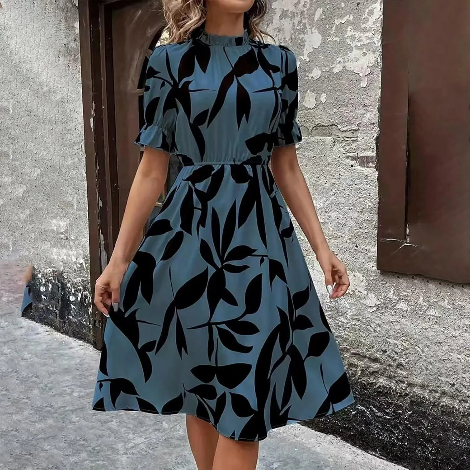 Summer Dresses for Women 2025 Vacation Crewneck Short Sleeve Floral Midi Dress Casual Flowy Boho Summer Beach Dress