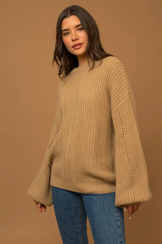 Taupe Balloon Sleeve Sweater