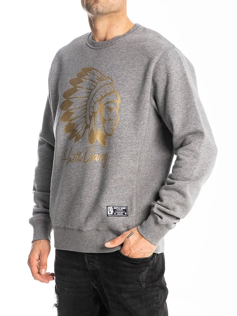 THE HUSTLE GANG SIGNATURE CHIEF SWEATSHIRT IN GREY