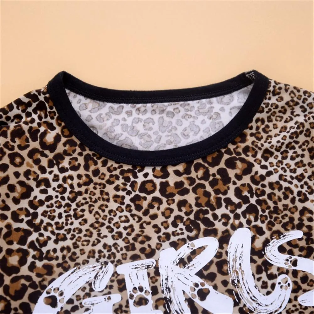 Toddler Girls Leopard Letter Long Sleeve Top & Pants Girls Wholesale