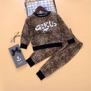 Toddler Girls Leopard Letter Long Sleeve Top & Pants Girls Wholesale