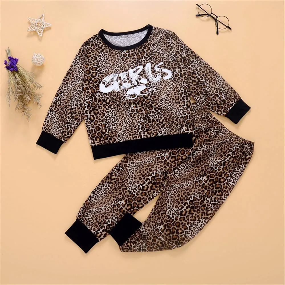 Toddler Girls Leopard Letter Long Sleeve Top & Pants Girls Wholesale