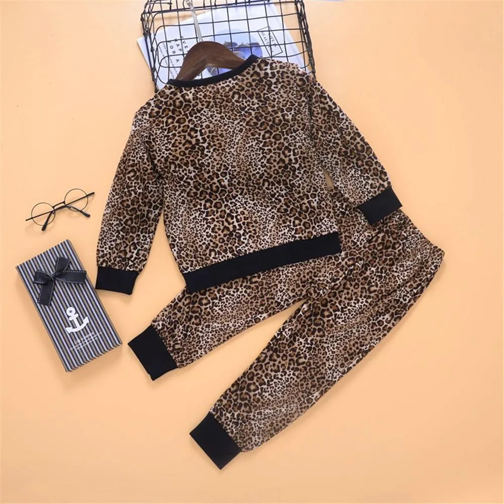 Toddler Girls Leopard Letter Long Sleeve Top & Pants Girls Wholesale