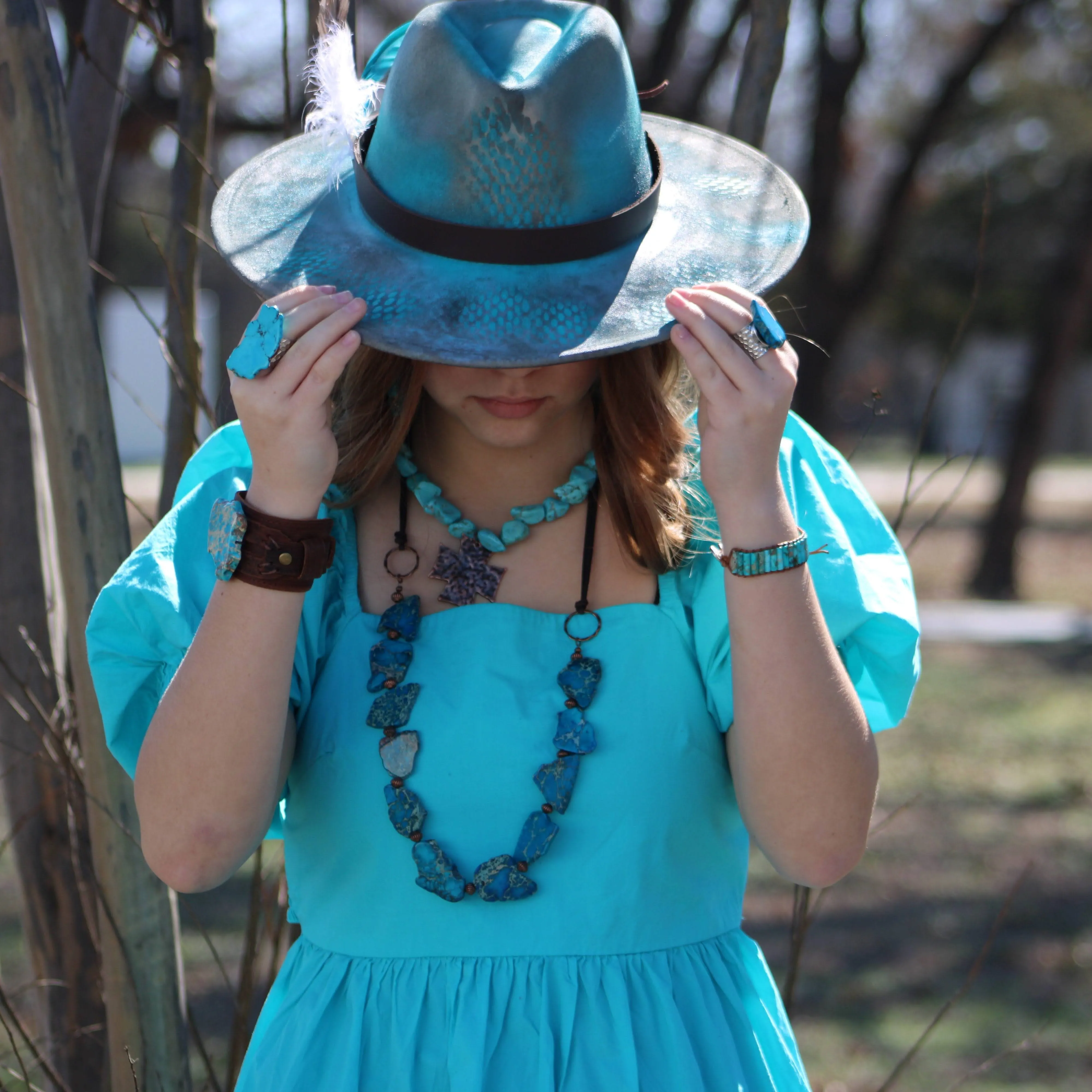 Turquoise Regalite Slab Necklace with Leather Ties 229h