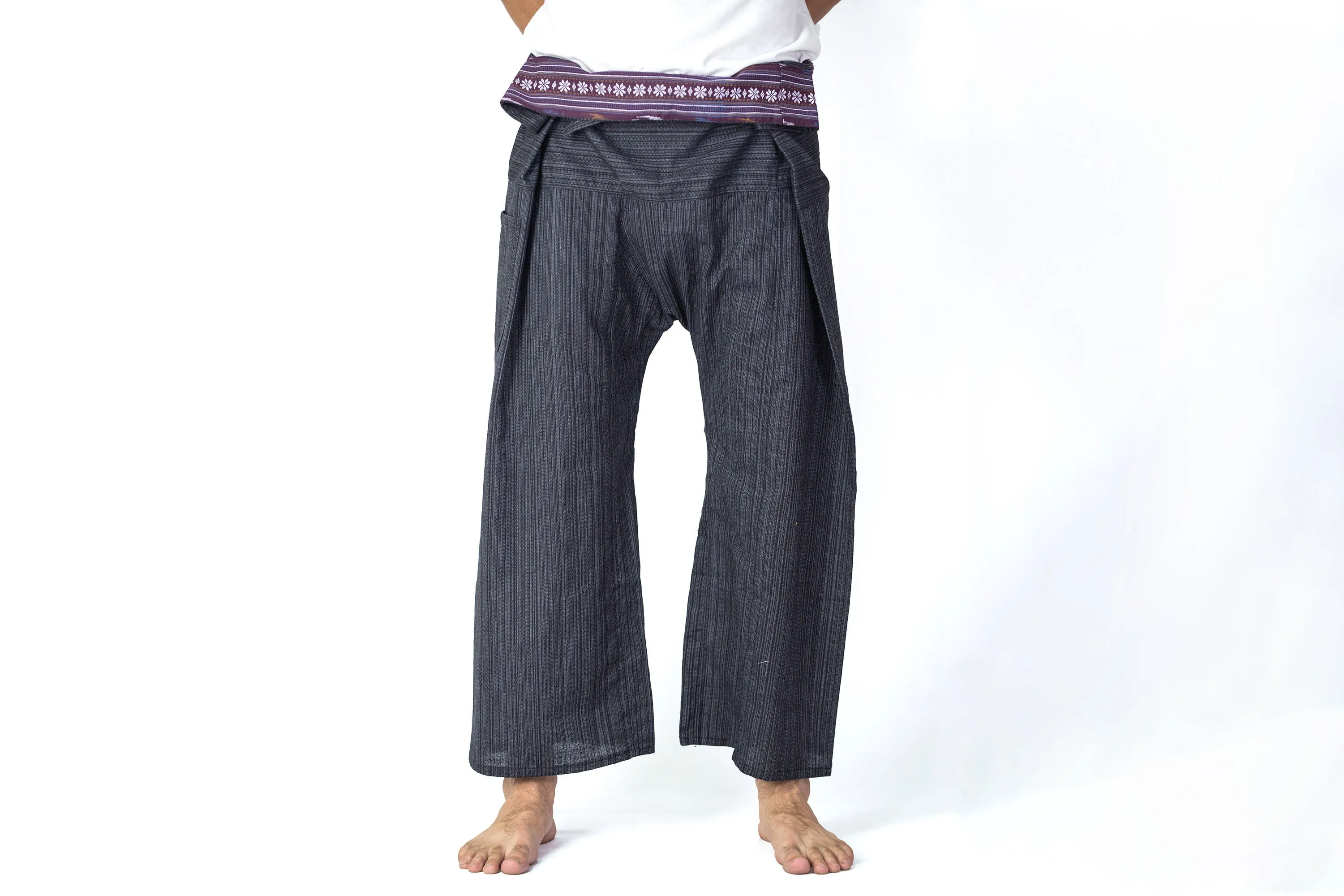Unisex Pinstripe Thai Fisherman Pants in Black