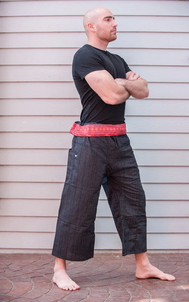 Unisex Pinstripe Thai Fisherman Pants in Black