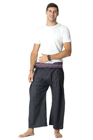 Unisex Pinstripe Thai Fisherman Pants in Black