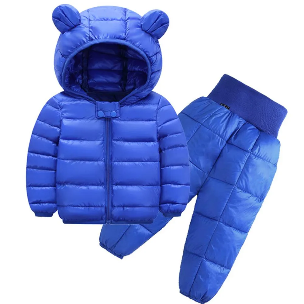 Unisex Winter Solid Color Long Sleeve Hooded Coat & Pants Kids Wholesale Clothing