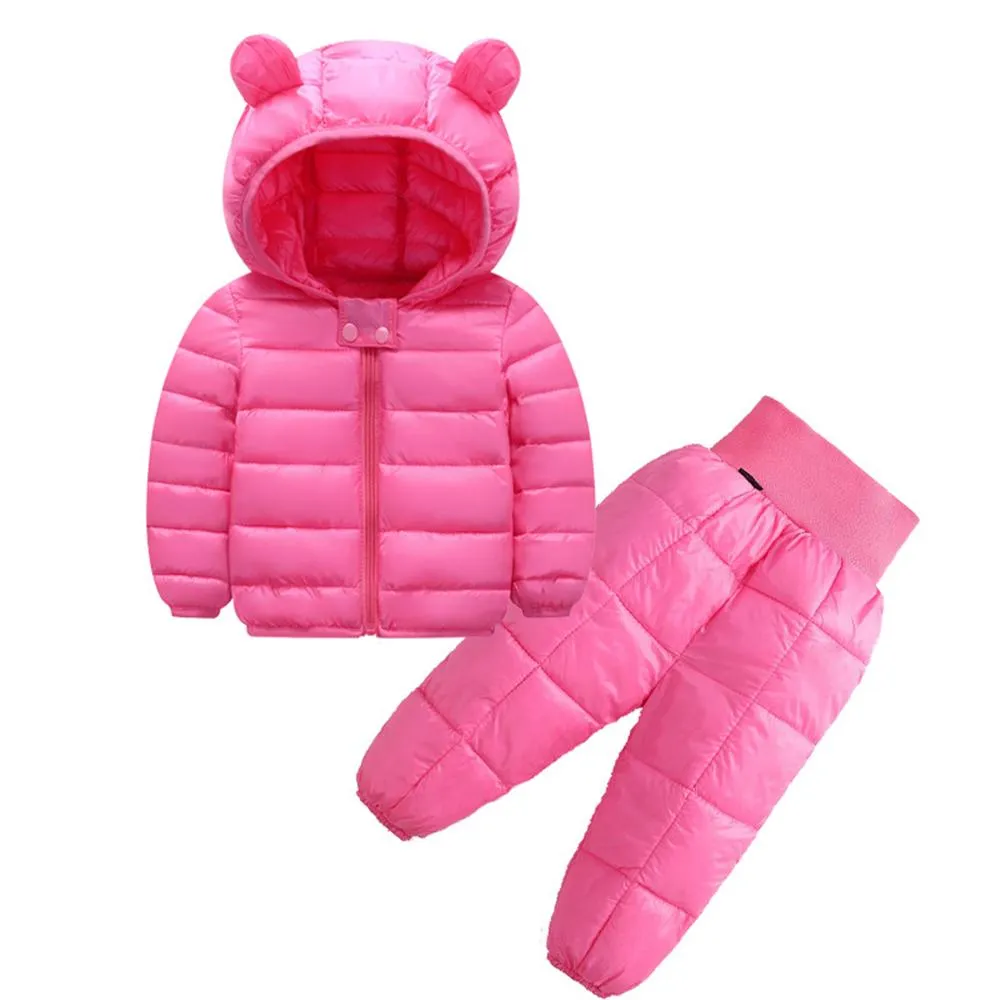 Unisex Winter Solid Color Long Sleeve Hooded Coat & Pants Kids Wholesale Clothing