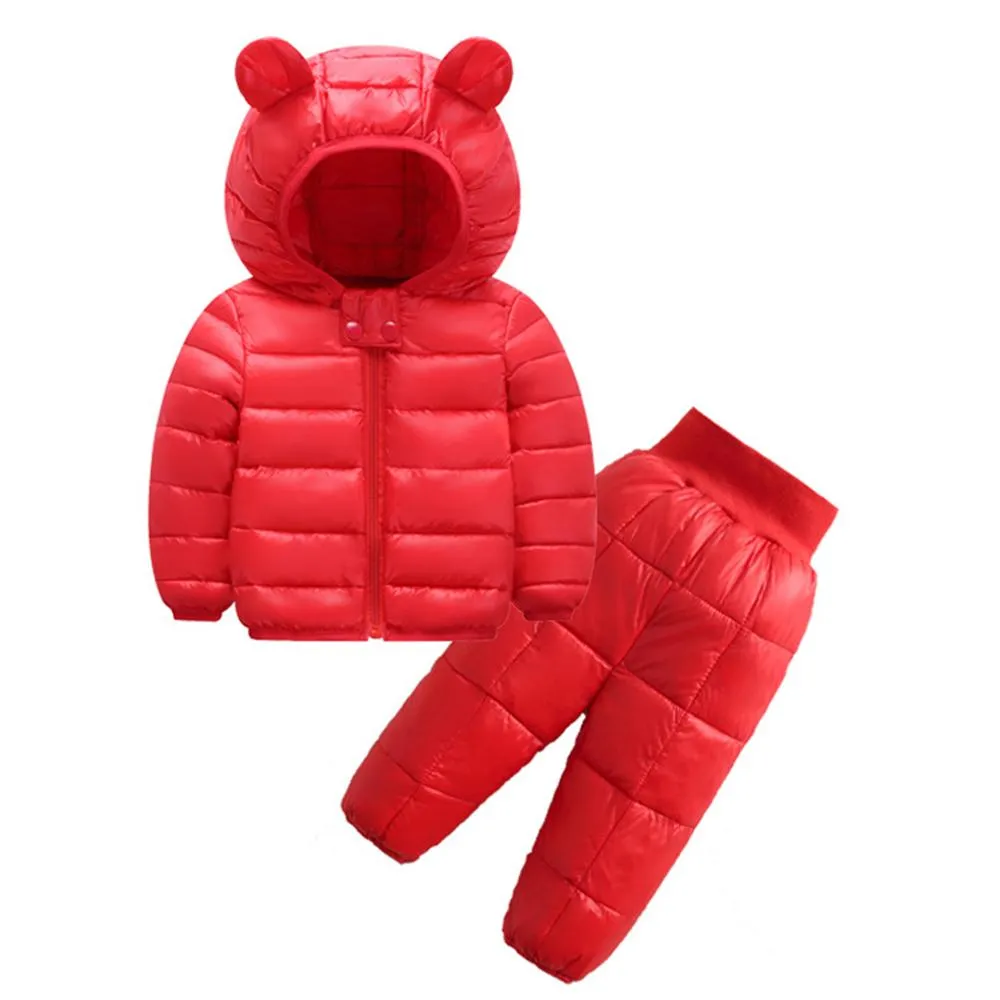 Unisex Winter Solid Color Long Sleeve Hooded Coat & Pants Kids Wholesale Clothing